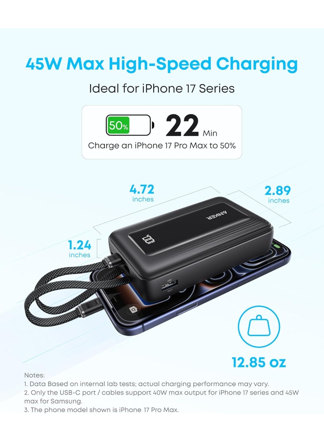 Anker Zolo Power Bank (2025 Upgraded Version), 45W Max Fast Charging, 20,000mAh Battery Pack, Dual Built-in USB-C Cables, USB-C&A Port, for iPhone 17/16 Series, Galaxy, MacBook, and More white