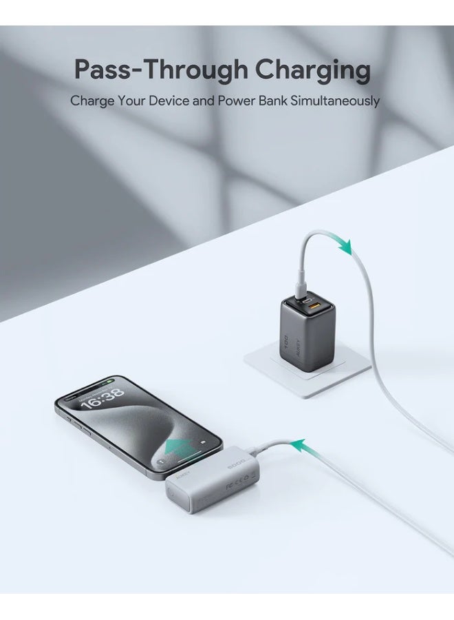 AUKEY Spark Mini 5000 Portable Power Bank with Built-in USB-C Port PB-Y59 grey
