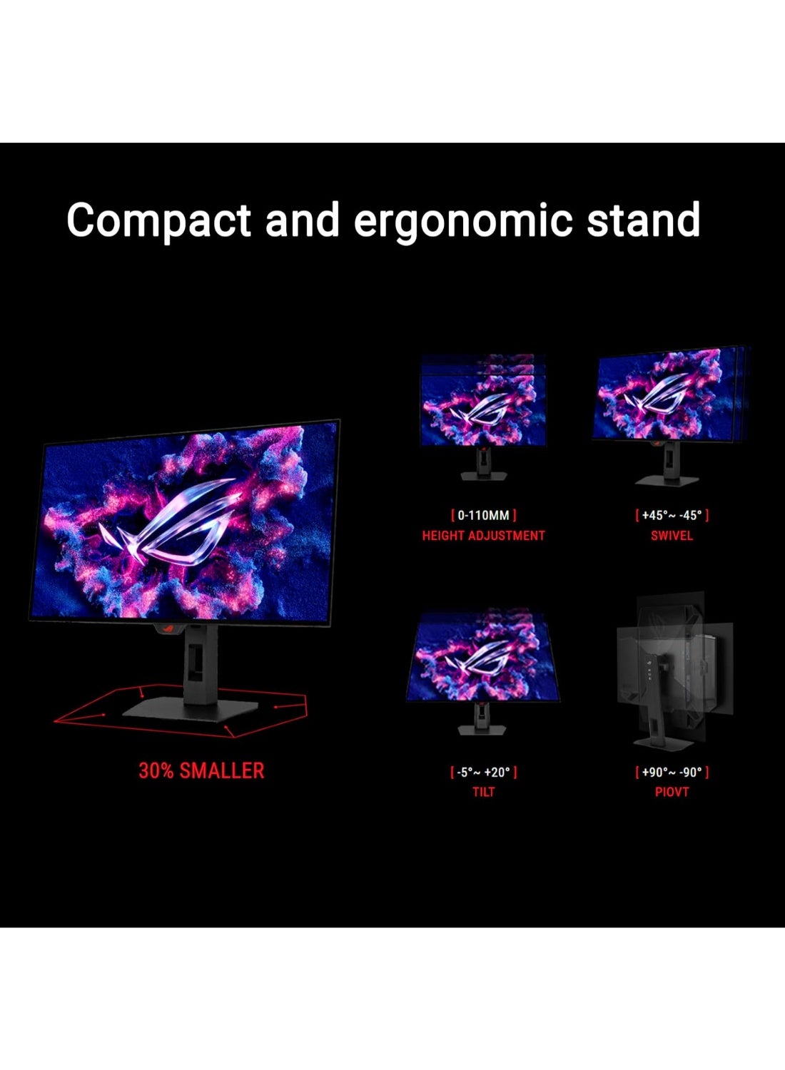 27 inch ROG Strix OLED QHD Gaming Monitor – 280Hz, 0.03ms GTG, HDR True Black 500, 10-bit 99.5% DCI-P3, G-SYNC/FreeSync, DisplayPort 1.4, HDMI 2.1, ELMB, OLED Care Pro, XG27AQWMG | 90LM0BZ0-B01171 Black Black