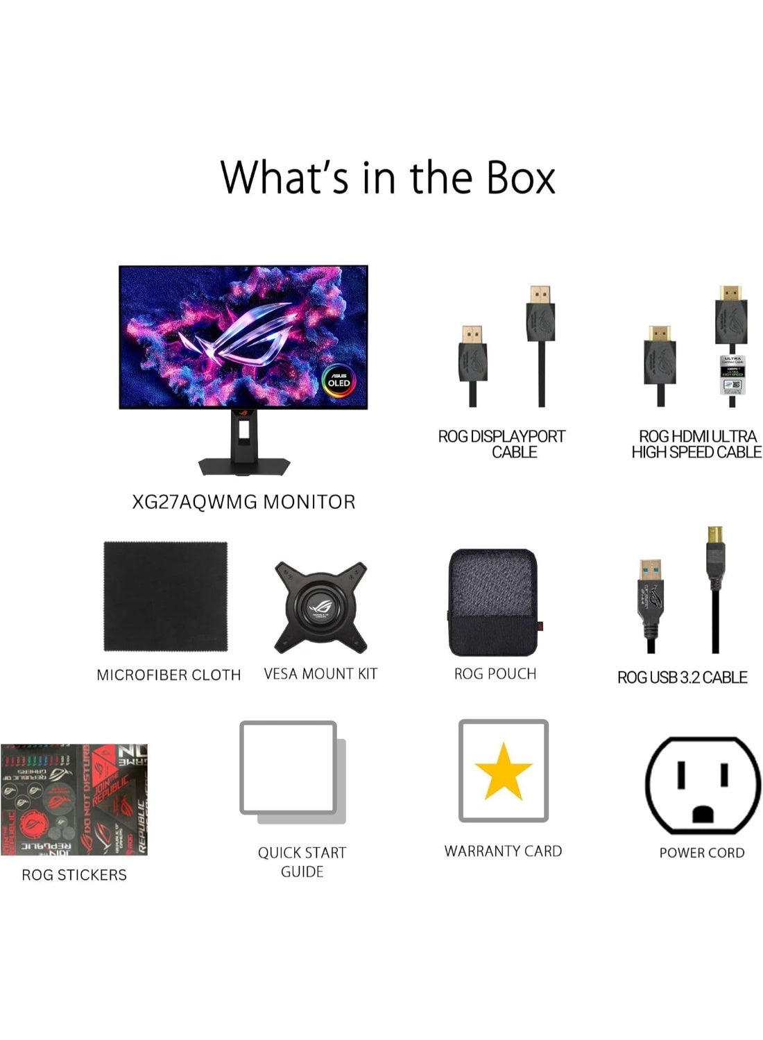 27 inch ROG Strix OLED QHD Gaming Monitor – 280Hz, 0.03ms GTG, HDR True Black 500, 10-bit 99.5% DCI-P3, G-SYNC/FreeSync, DisplayPort 1.4, HDMI 2.1, ELMB, OLED Care Pro, XG27AQWMG | 90LM0BZ0-B01171 Black Black