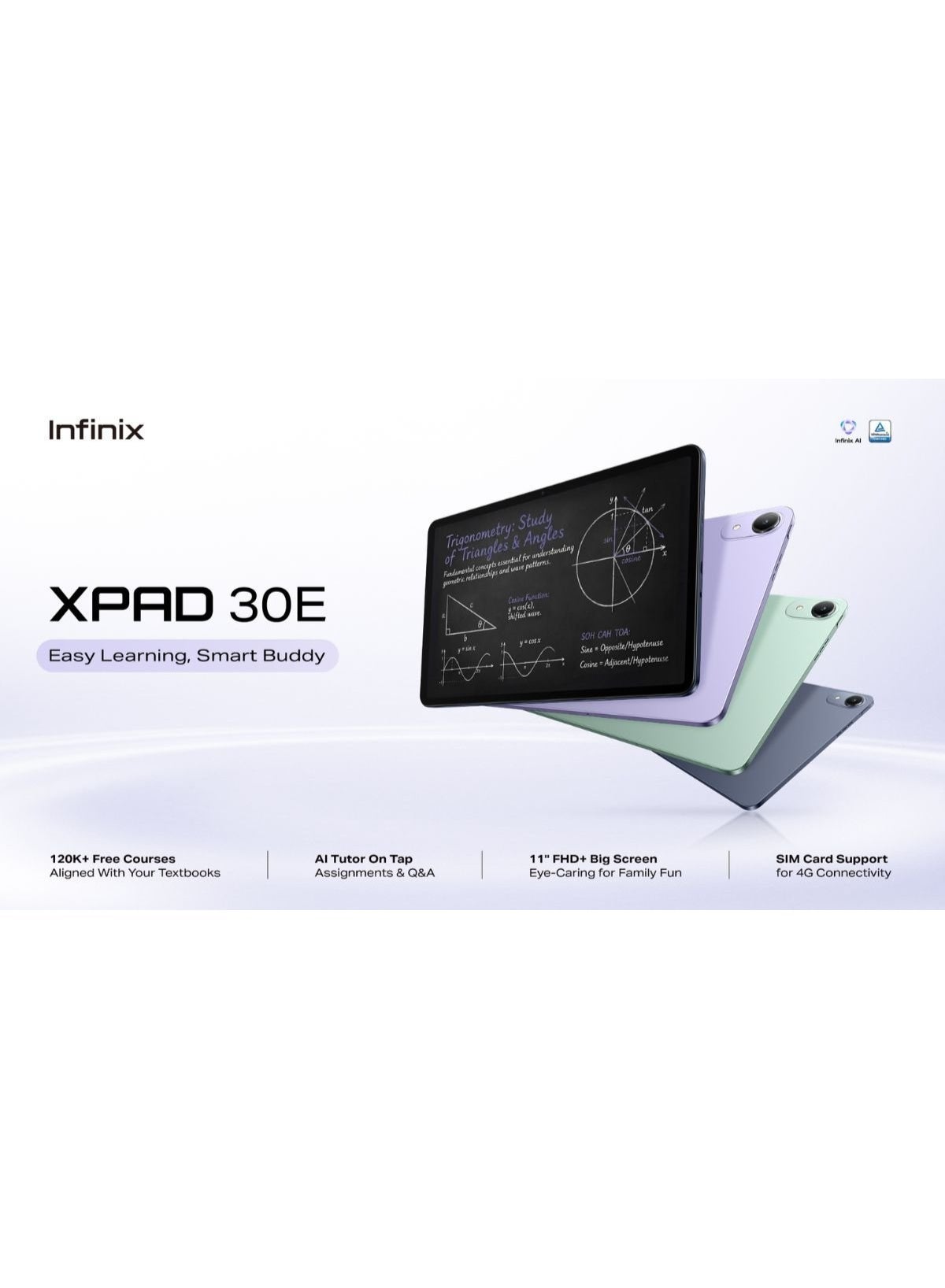 Infinix XPad 30E 4G - 128GB/4GB, 11" FHD+,IPS LCDD 60Hz Display, 7200 mAh Battery, SIM card,  Purple