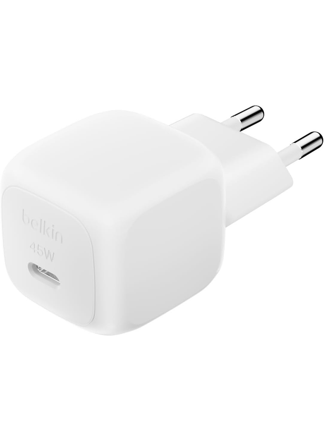 Belkin 45W Compact USB-C Charger with Power Delivery – Fast Charging Adapter for iPhone 16 Series, iPhone 15, Samsung Galaxy S25, iPad & Air Pods, white