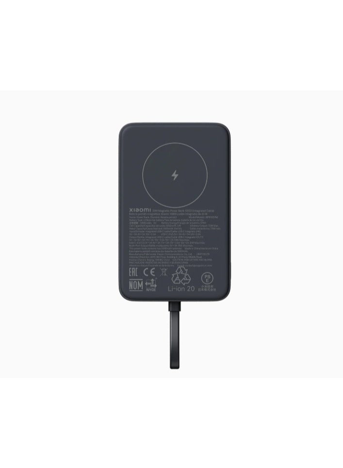 Magnetic Wireless Power Bank 10000 Built-in Cable 33W USB-C 7.5W Qi Wireless Charging - Grey