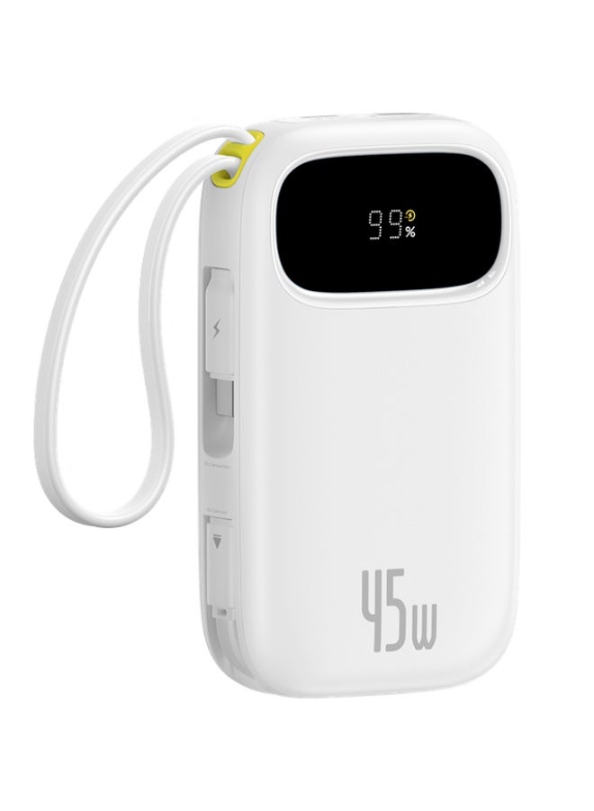 EnerFill FC31 10000mAh 45W Fast Charging Power Bank with Dual Built-in USB-C Cables and Digital Display – Moon White