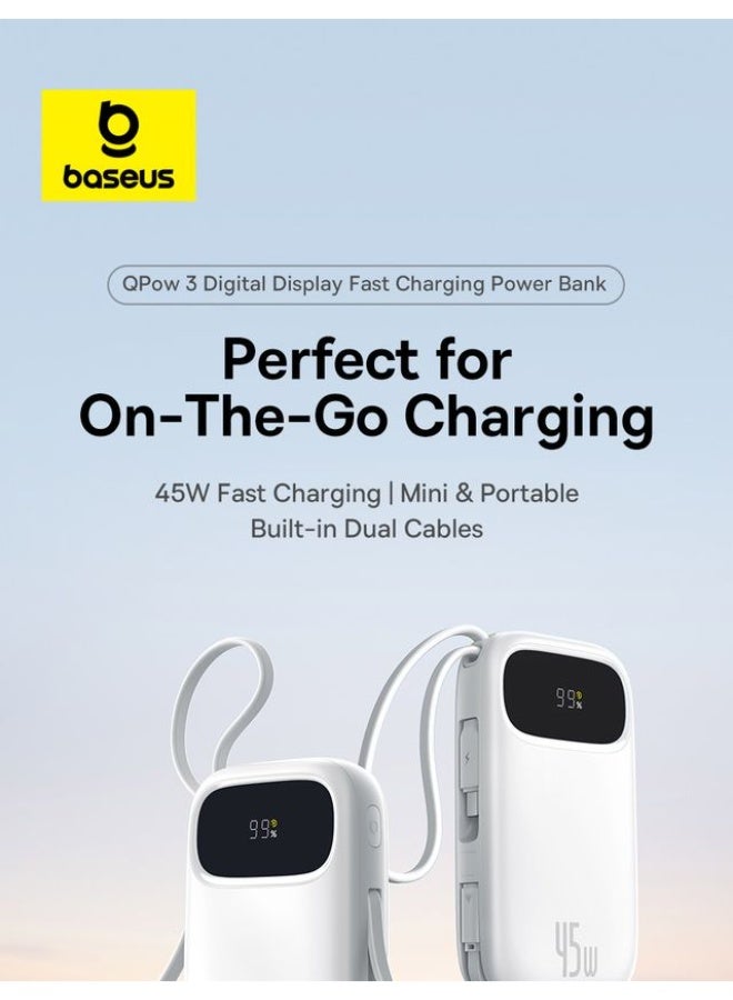 EnerFill FC31 10000mAh 45W Fast Charging Power Bank with Dual Built-in USB-C Cables and Digital Display – Moon White
