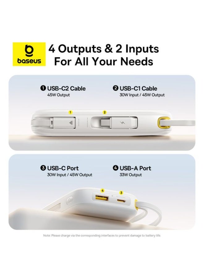 EnerFill FC31 10000mAh 45W Fast Charging Power Bank with Dual Built-in USB-C Cables and Digital Display – Moon White