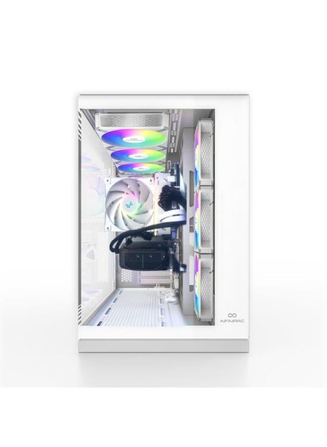 INFINIARC RTX 5060 GAMING DESKTOP PC (CUBE Case, B860 DS3H Motherboard, RTX 5060 8GB GPU, Intel Core Ultra 5 CPU, 16GB DDR5 RAM, 1TB SSD M.2, Digital ARGB Air Cooler, 650W PSU, Windows Pro) White white