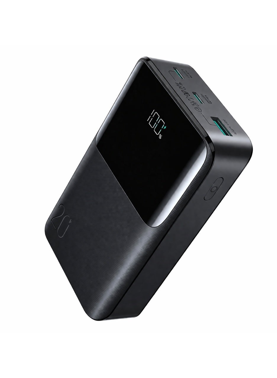 JR-QP192 Star Series Mini Power Bank 20000mAh, 22.5W Max Super Fast Charging, Digital Display, Compact & Lightweight, Dual USB-C In/Out + USB-A - Black