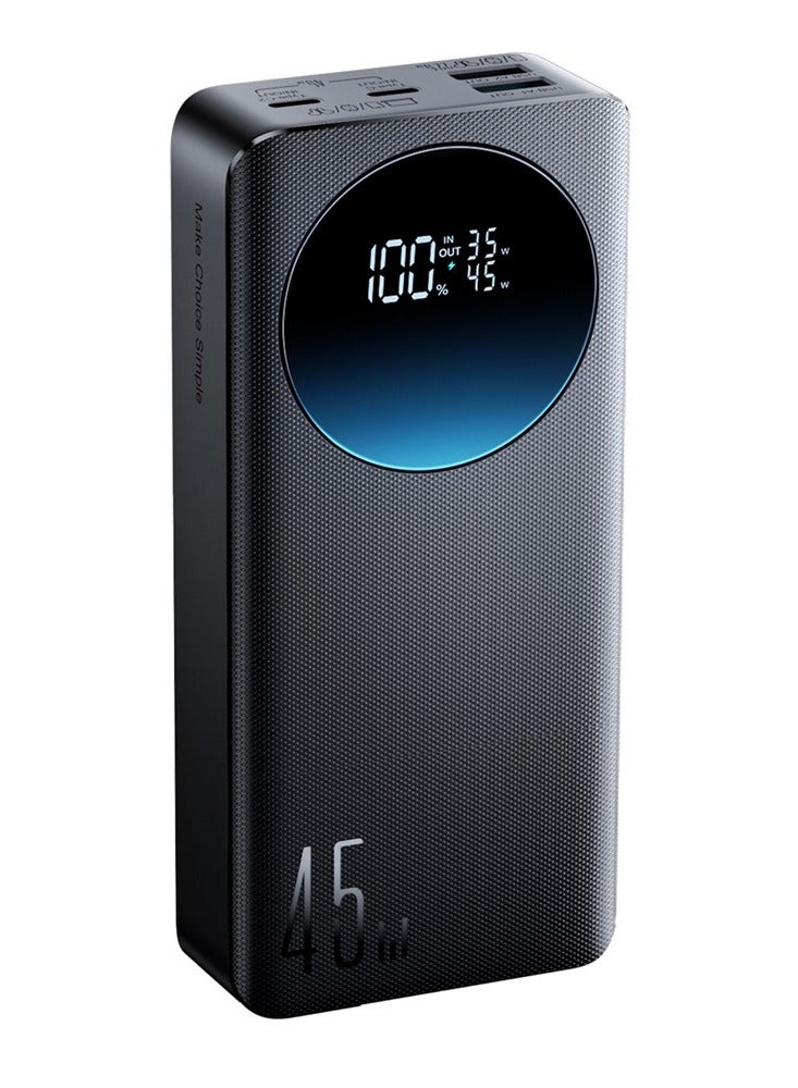 JR-PBF02 Pro 20000mAh Power Bank, 45W PD Fast Charging, Large Digital Display, 4-Port Output, 2 USB-C + 2 USB-A, Flight Approved Portable Charger - Black