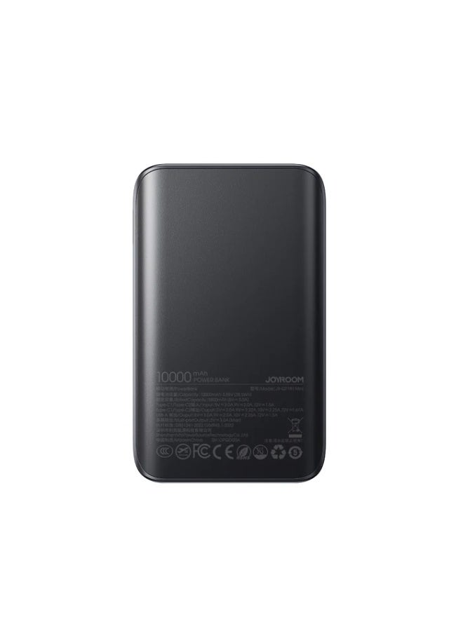 JR-QP191 Star Series Mini Power Bank 10000mAh, 22.5W Max Super Fast Charging, Digital Display, Compact & Lightweight, Dual USB-C In/Out + USB-A - Black