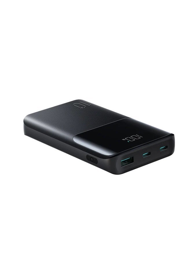 JR-QP191 Star Series Mini Power Bank 10000mAh, 22.5W Max Super Fast Charging, Digital Display, Compact & Lightweight, Dual USB-C In/Out + USB-A - Black