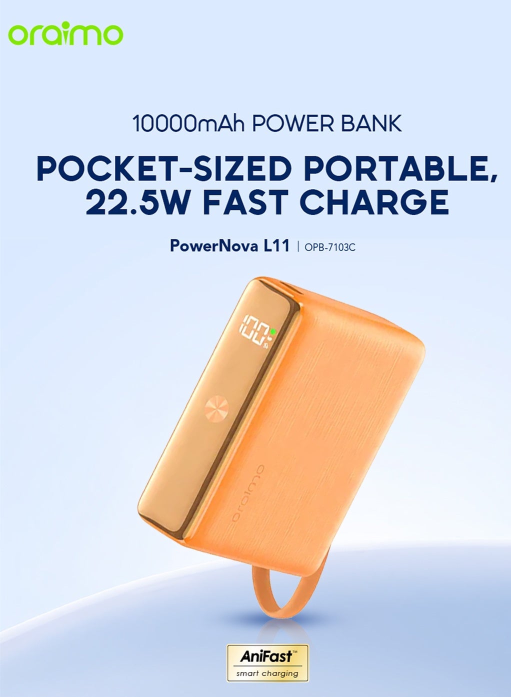 10000mAh Mini Power Bank,22.5W Fast Charging, Pocket-size, Built-In USB-C Cable, Simultaneous Charging for Smartphones, Tablets, Earphones & More, Pocket Power Bank For iPhone 17 series Samsung OPB-7103C - Orange