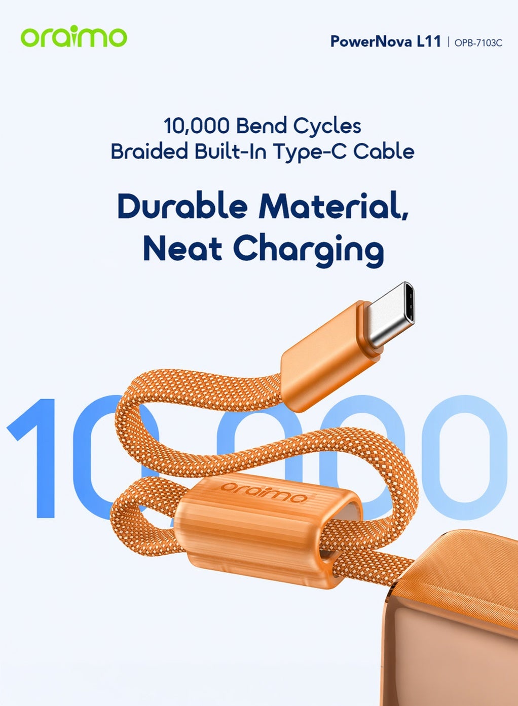 10000mAh Mini Power Bank,22.5W Fast Charging, Pocket-size, Built-In USB-C Cable, Simultaneous Charging for Smartphones, Tablets, Earphones & More, Pocket Power Bank For iPhone 17 series Samsung OPB-7103C - Orange