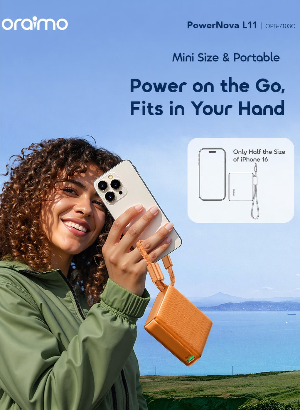 10000mAh Mini Power Bank,22.5W Fast Charging, Pocket-size, Built-In USB-C Cable, Simultaneous Charging for Smartphones, Tablets, Earphones & More, Pocket Power Bank For iPhone 17 series Samsung OPB-7103C - Orange