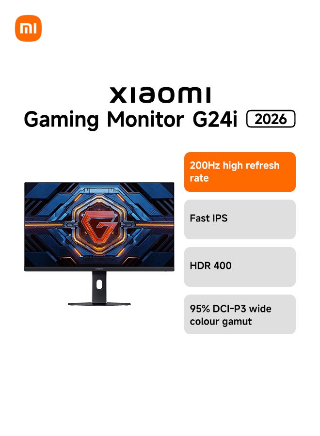Gaming Monitor G24i 2026 23.8” FHD Fast IPS Display, 200Hz, 1ms GTG, HDR400, FreeSync Premium, 95% DCI-P3, Eye Care, DP + HDMI | P24FDA-RGGL black