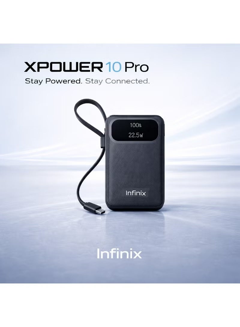 Infinix XPower 10 Pro 10000mAh Power Bank 22.5W Fast Charging With Built-in Type-C Cable black