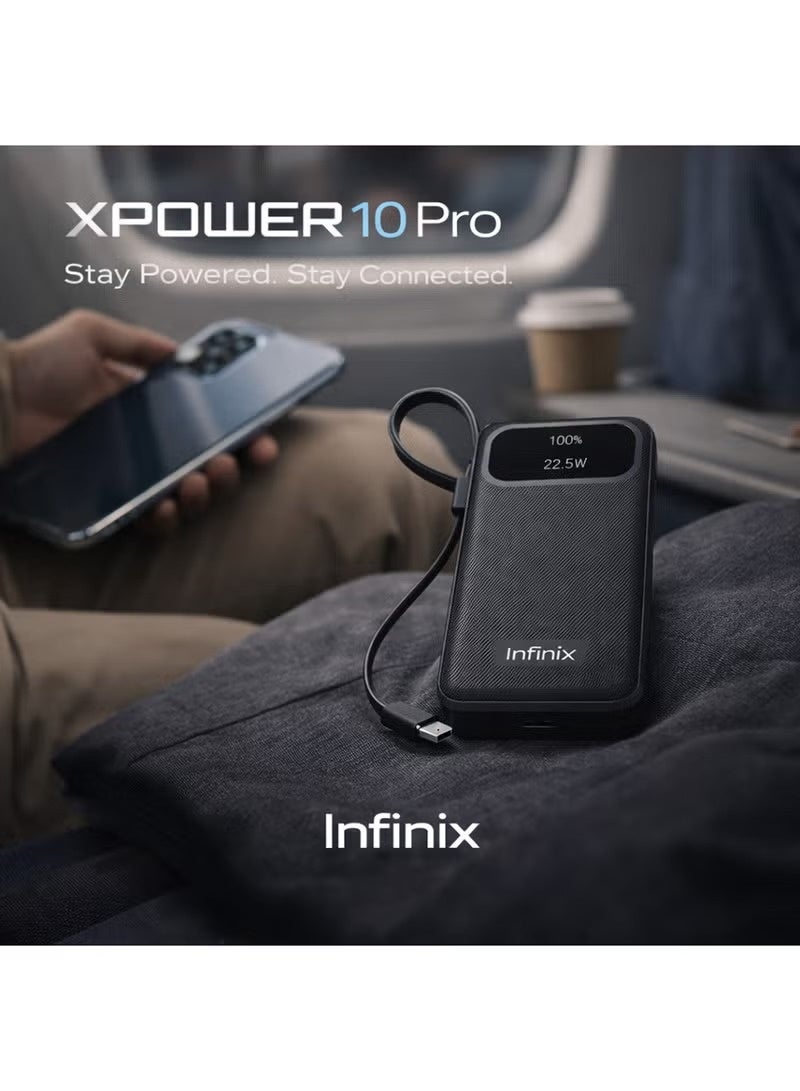 Infinix XPower 10 Pro 10000mAh Power Bank 22.5W Fast Charging With Built-in Type-C Cable black