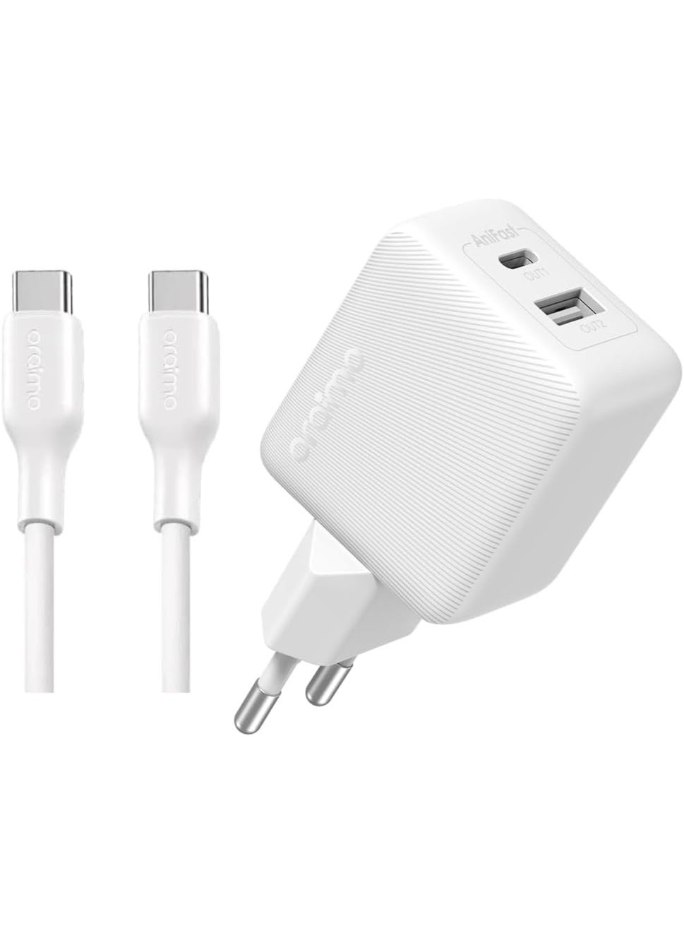 Oraimo OCW‑5203E EU 20W USB-C Wall Charger Kit with USB-C to USB-C Cable, QC 3.0 & PD Fast Charging for Smartphones & USB-C Devices, EU Plug – White white