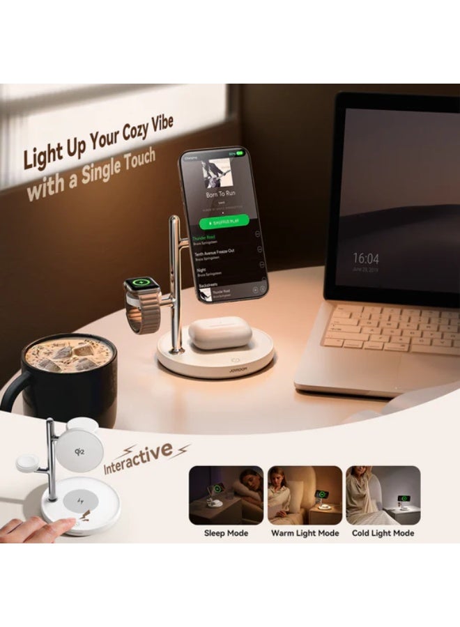 JR-W23 Joyroom Magnetic Charging Station for Fast Wireless Charger for iPhone 17 16 15 Pro Max for iWatch for AirPods White