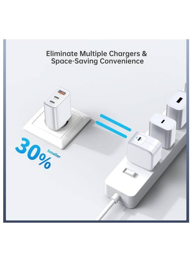 30W PD Fast Charger – 3-Port USB Charging Block white