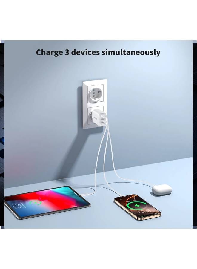 30W PD Fast Charger – 3-Port USB Charging Block white