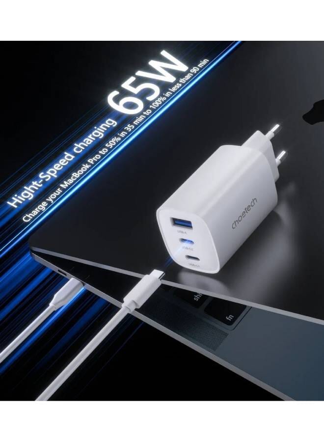 65W GaN PD Charger – Dual USB-C Ports, Foldable Fast Adapter white