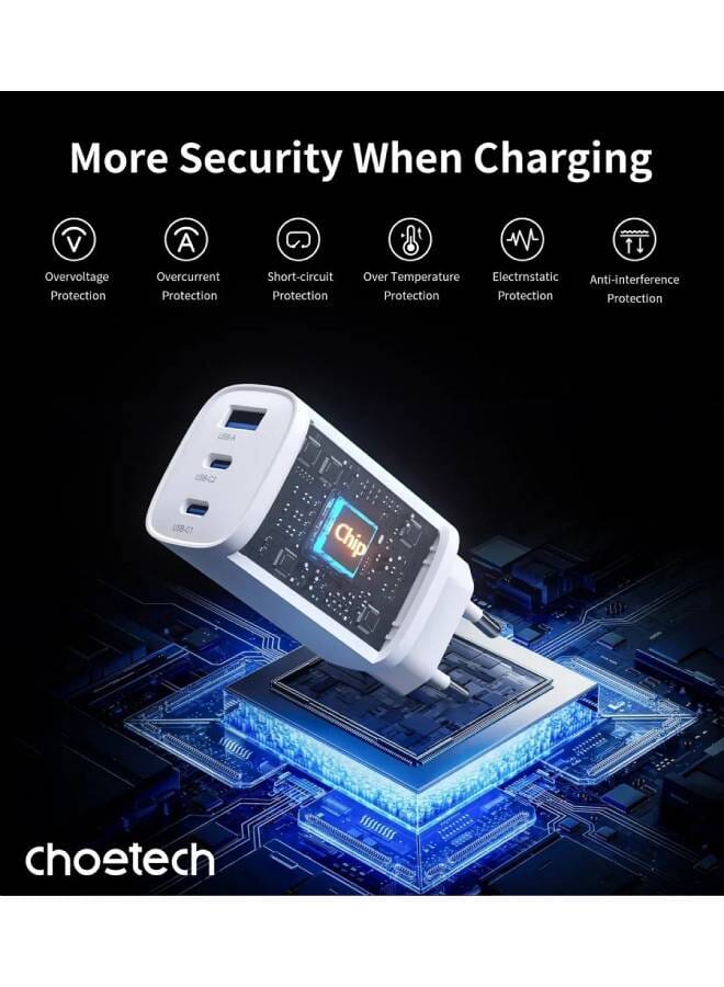 65W GaN PD Charger – Dual USB-C Ports, Foldable Fast Adapter white
