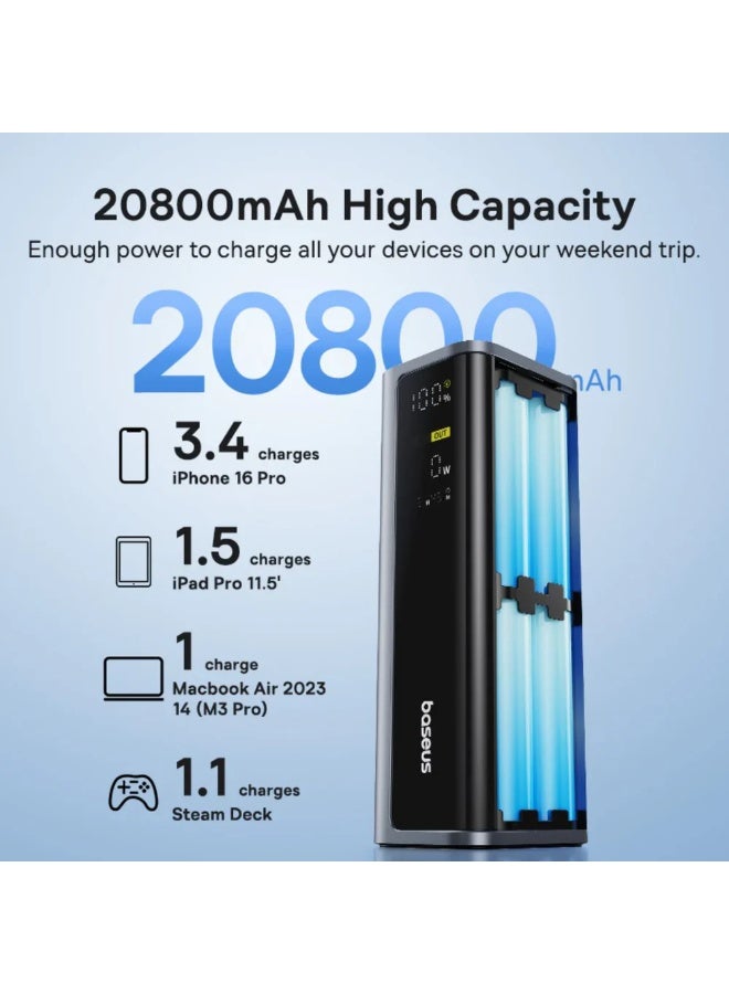 OS-Baseus EnerGeek GP12 Fast Charging Power Bank with Digital Display 20800mAh 145W Space Grey (Includes Type-C to Type-C Cable 1M 100W) space grey