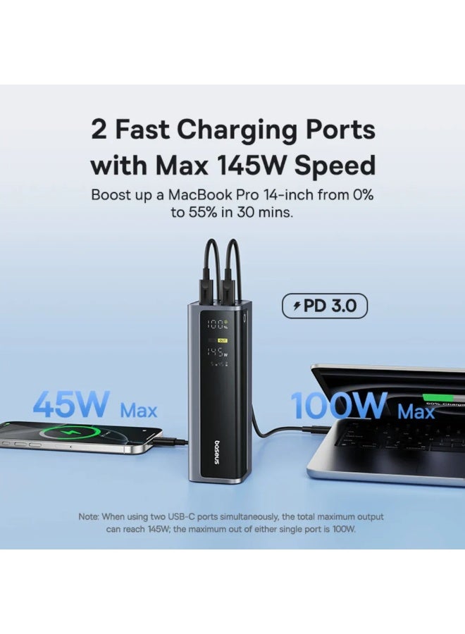 OS-Baseus EnerGeek GP12 Fast Charging Power Bank with Digital Display 20800mAh 145W Space Grey (Includes Type-C to Type-C Cable 1M 100W) space grey