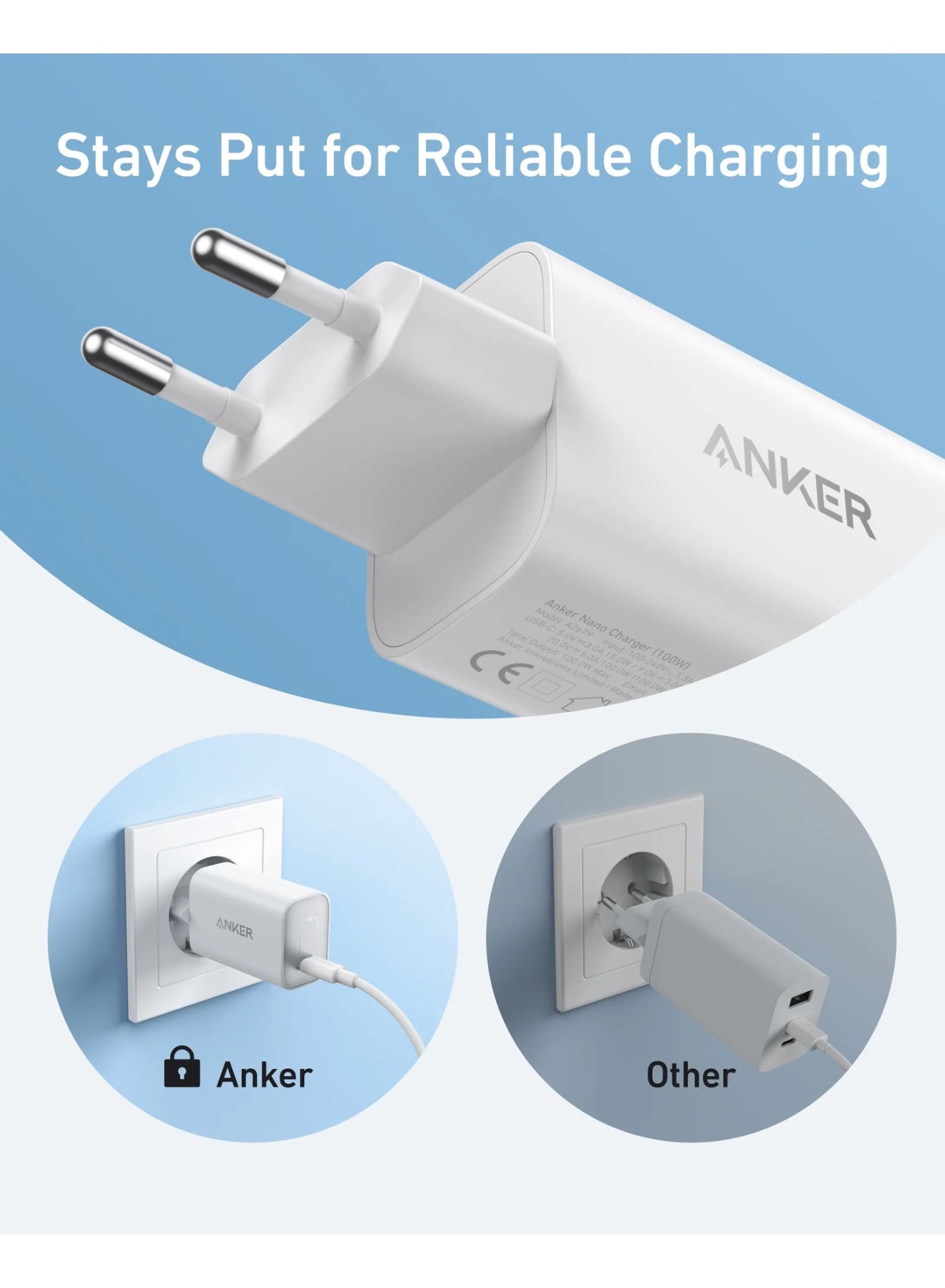 Nano 100W MacBook Charger, USB-C Charger For MacBook, iPad, iPhone Series, Galaxy, And All USB C Devices, 6 ft C Cable Included - black