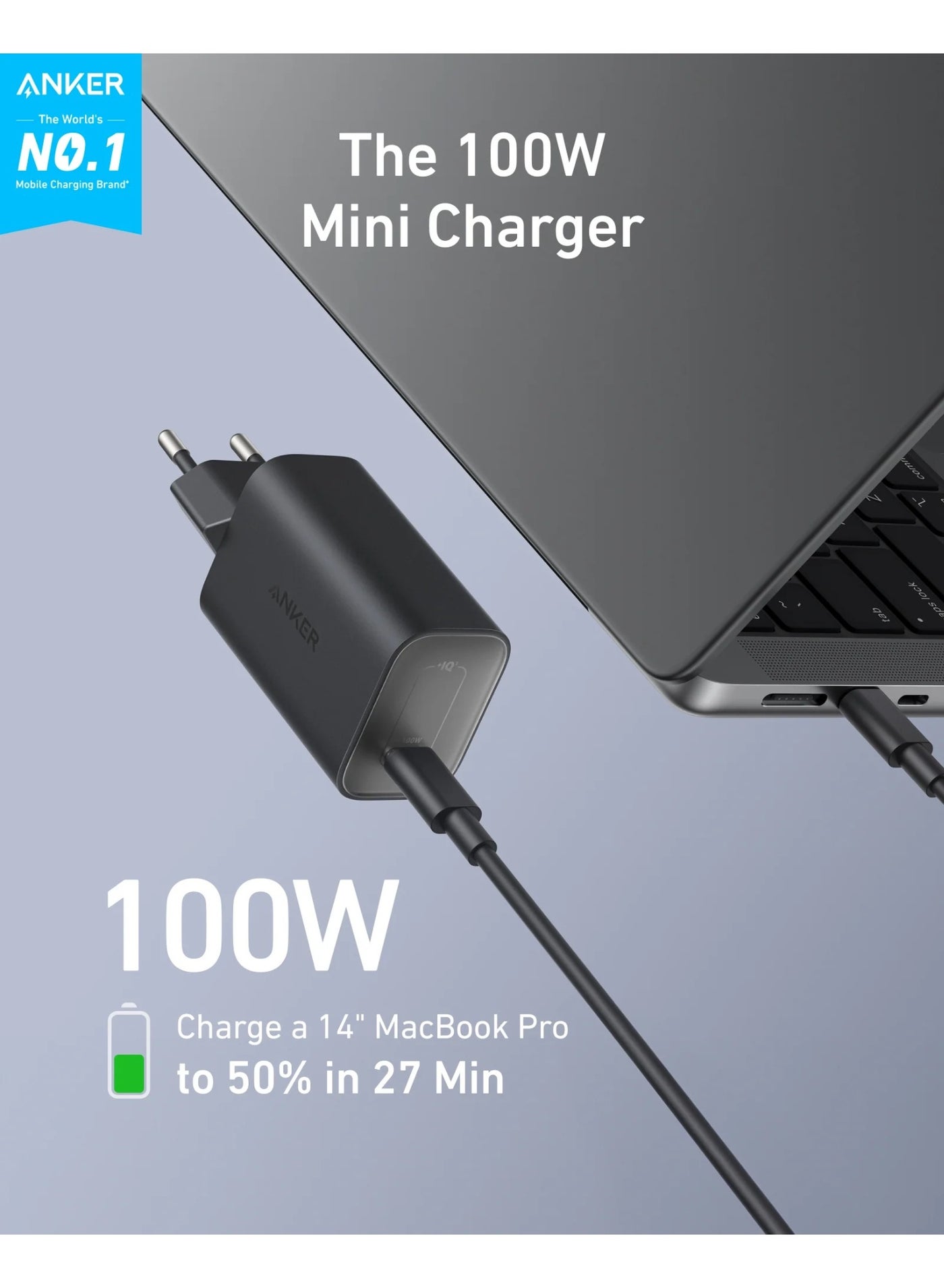 Nano 100W MacBook Charger, USB-C Charger For MacBook, iPad, iPhone Series, Galaxy, And All USB C Devices, 6 ft C Cable Included - black