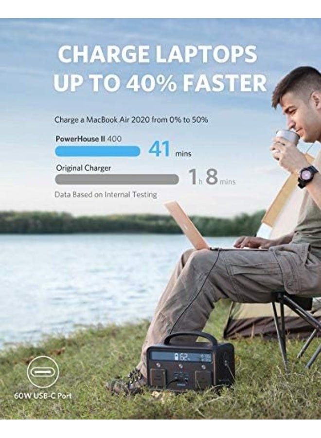 Anker Powerhouse II 400, 300W/388.8Wh Portable Power Station, Mobile Compact Power Generator with 220-240V Connection/60W USB-C Power Delivery, Power Supply for Camping, Travel, Emergencies black