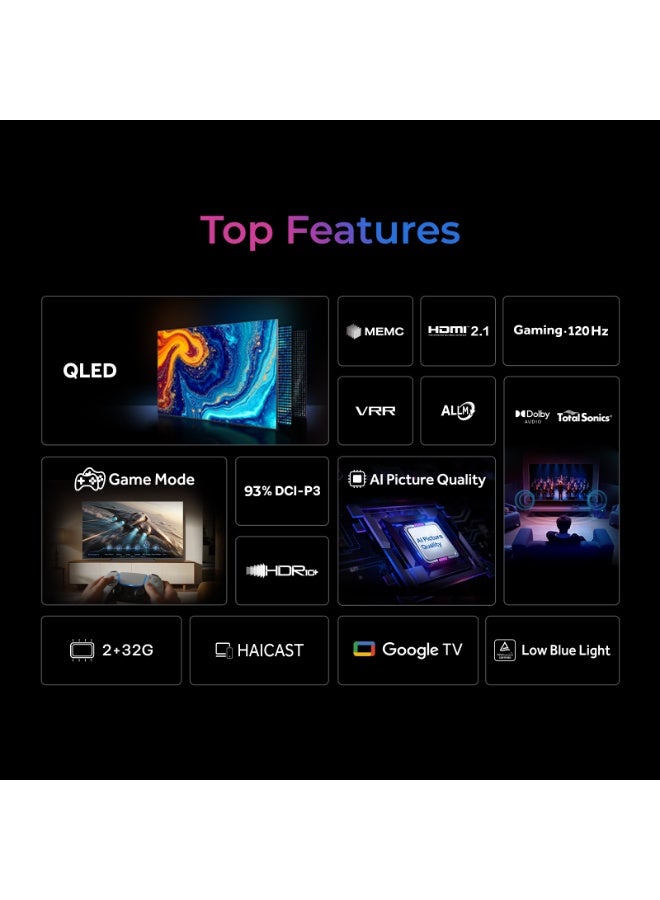 55 Inch 4K UHD QLED Smart TV with Built-in Receiver H55S80GUX black