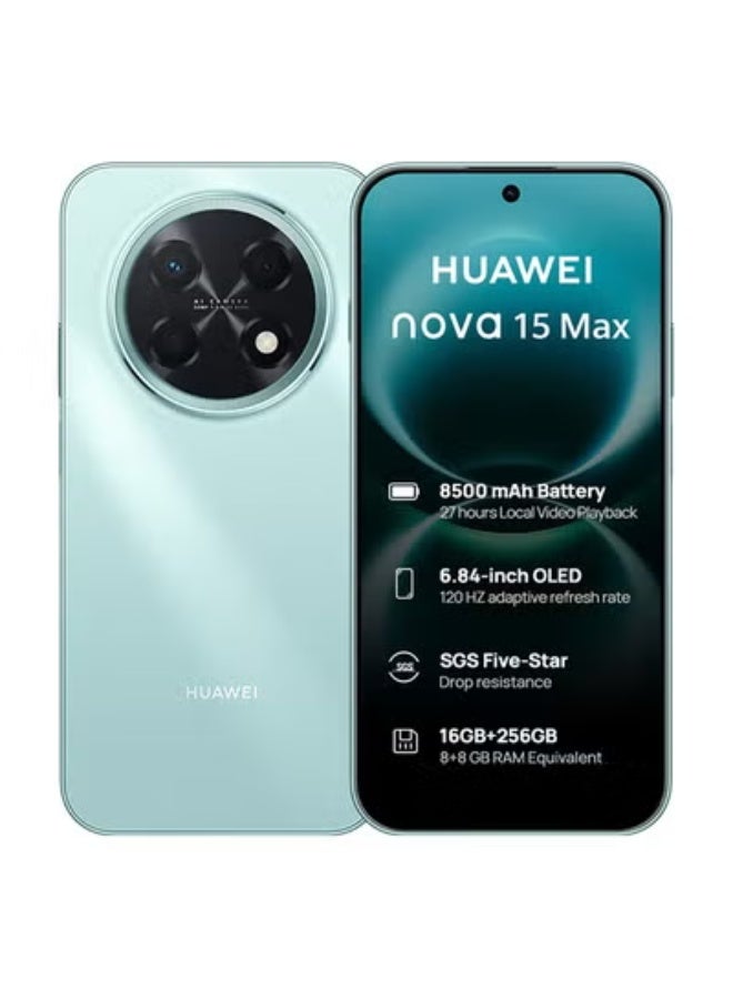 Nova 15 Max Dual SIM Lake Cyan  8+8 GB RAM 256GB with Free FreeBuds SE 3 Beige & 1 Year HUAWEI Care - Middle East Version