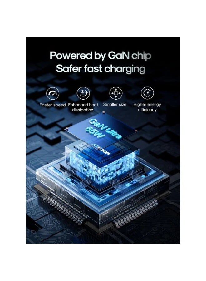 JR-TG10 65W GaN Fast Charger 3-Port (2 USB-C + USB-A) PD Fast Charging With 100W USB-C To USB-C Cable 1.2m - Black