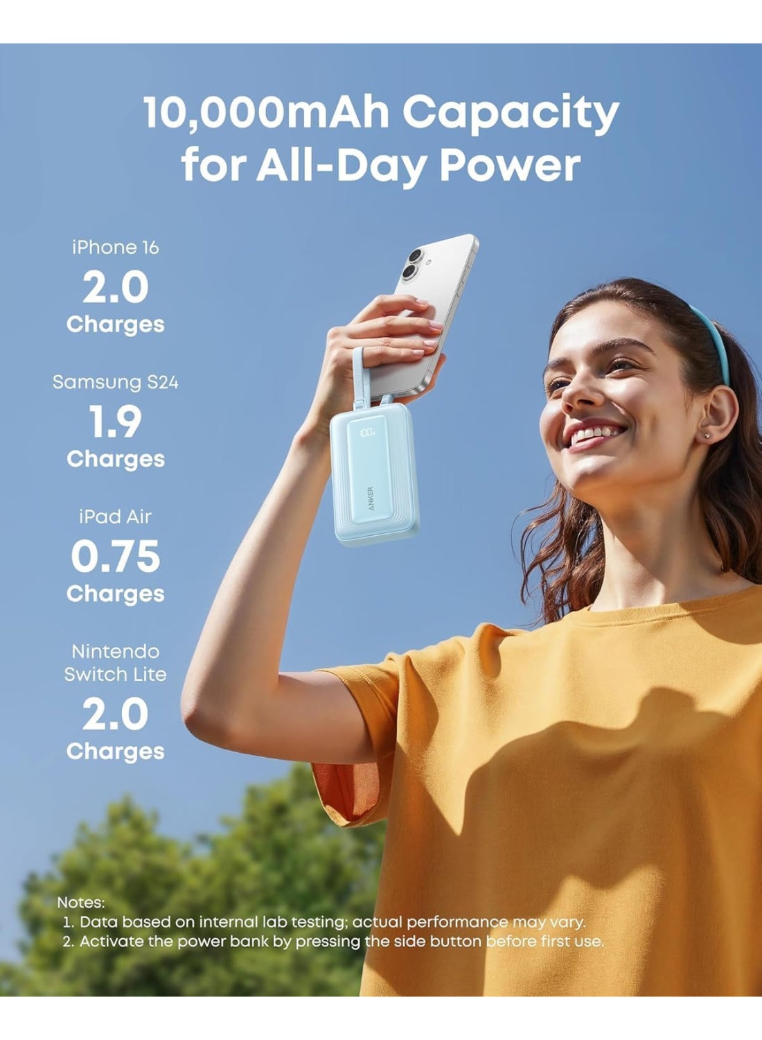 Anker Zolo Power Bank, 10,000mAh 35W Max Fast Portable Charger with Built-in dual USB-C Cables, USB-C&A, Battery Pack for iPhone 17/16 Series, MacBook, Galaxy - Black black