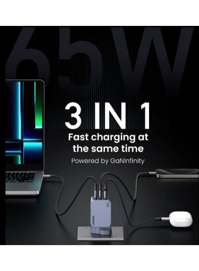 Wall Charger Nexode Pro 65W 3A 1xUSB-A-2xUSB-C grey
