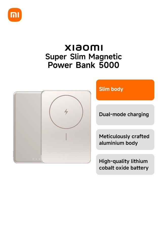 Xiaomi Super Slim Magnetic Power Bank 5000mAh, Ultra Thin Wireless Portable Charger for iPhone17/16/15/14/13 Series