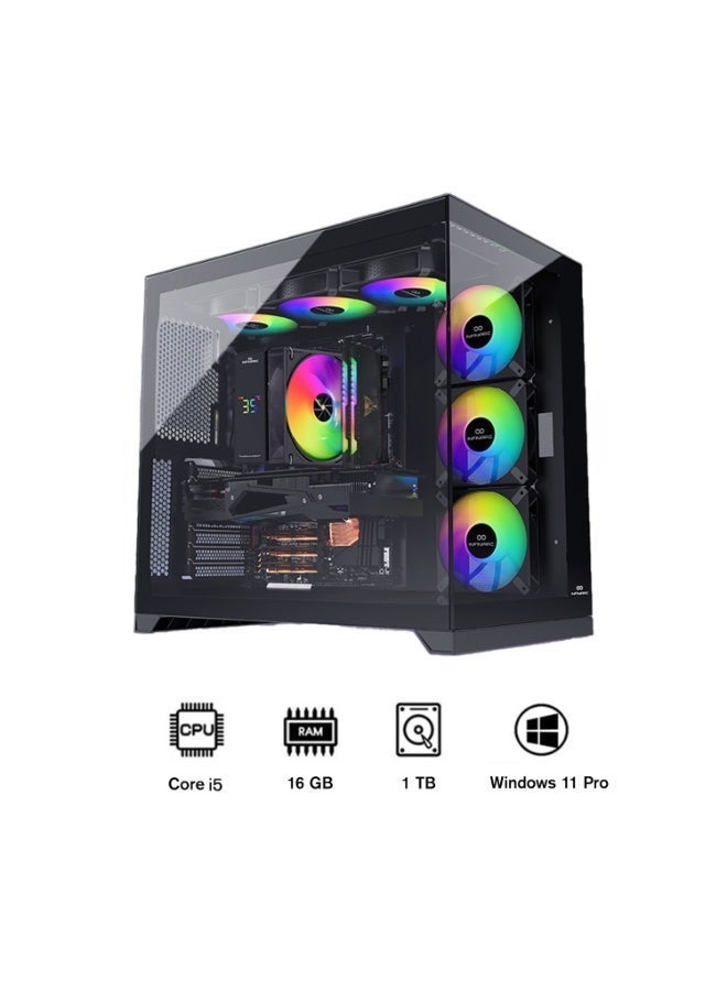 INFINIARC RTX 5060 GAMING DESKTOP PC (CUBE Case, B760 Motherboard, RTX 5060 8GB GPU, Core i5 CPU, 16GB DDR4 RAM, 1TB SSD M.2, Digital ARGB Air Cooler, 750W Gold PSU, Windows Pro), Black black