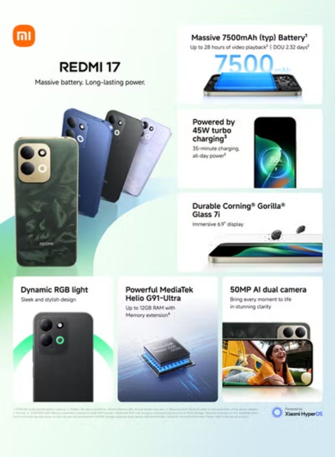 Redmi 17 Dual SIM Oak Green 6GB RAM 256GB 4G - Middle East Version