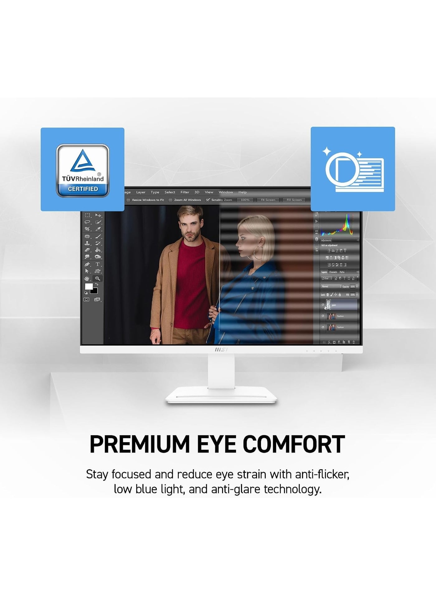 MSI PRO MP273W E14A 27" FHD IPS Monitor, 144Hz, 1ms, Adaptive-Sync, HDR Ready, 300 nits, 1000:1 Contrast, HDMI + DisplayPort + VGA, 3W×2 Speakers, VESA Mount, Eye Care, Anti-Glare, Built-In Webcam, White | 9S6-3PB4CH-417