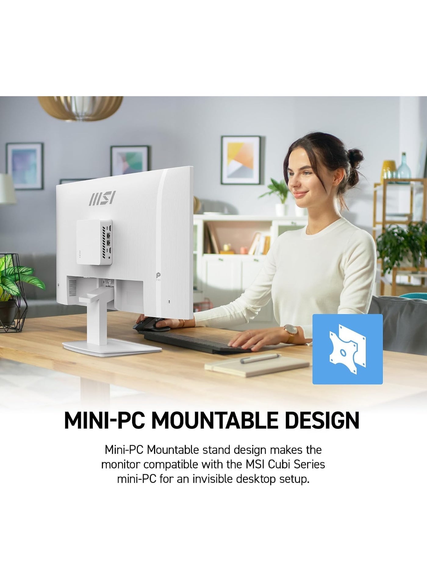 MSI PRO MP273W E14A 27" FHD IPS Monitor, 144Hz, 1ms, Adaptive-Sync, HDR Ready, 300 nits, 1000:1 Contrast, HDMI + DisplayPort + VGA, 3W×2 Speakers, VESA Mount, Eye Care, Anti-Glare, Built-In Webcam, White | 9S6-3PB4CH-417