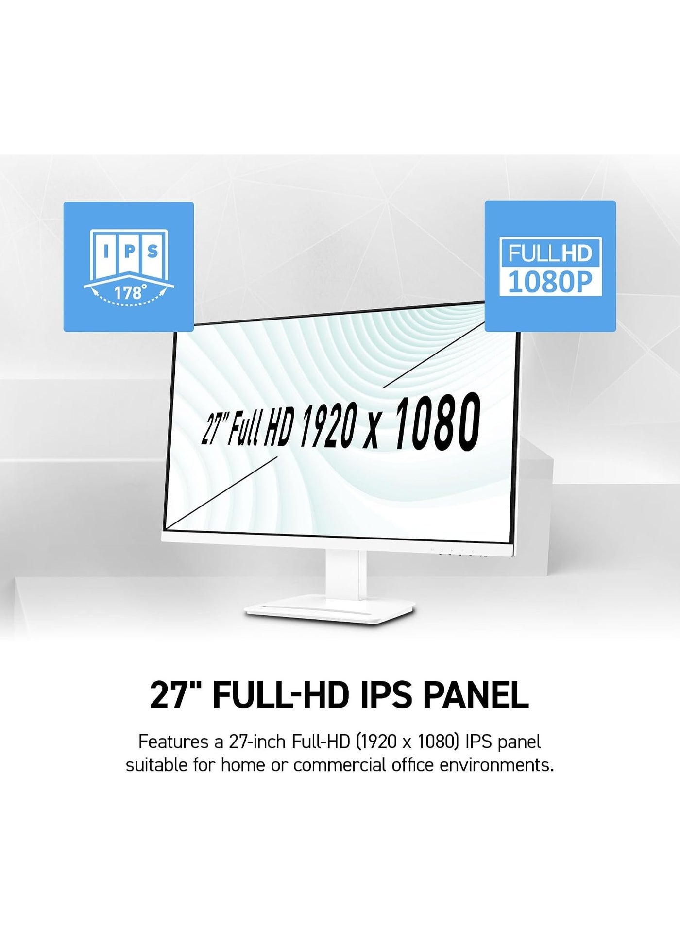 MSI PRO MP273W E14A 27" FHD IPS Monitor, 144Hz, 1ms, Adaptive-Sync, HDR Ready, 300 nits, 1000:1 Contrast, HDMI + DisplayPort + VGA, 3W×2 Speakers, VESA Mount, Eye Care, Anti-Glare, Built-In Webcam, White | 9S6-3PB4CH-417