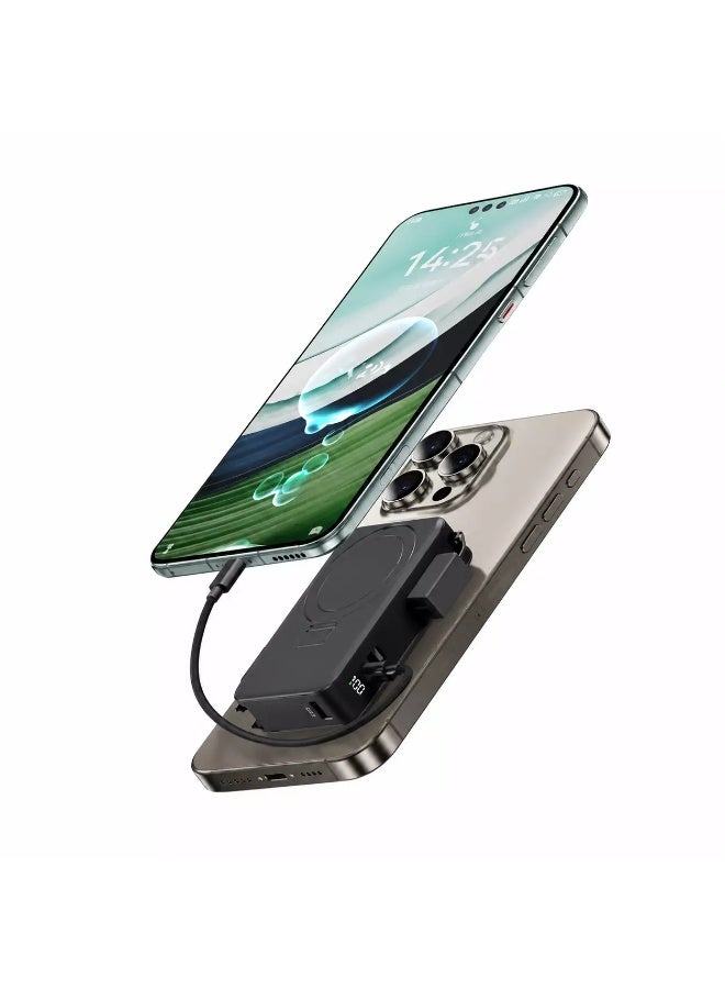 DLP9388 10000mAh 22.5W Power Bank – 5-in-1 Wired & Wireless Fast Charging Portable Charger with Built-In Adapter, LED Display, Phone Holder & MagSafe Function Multicolor