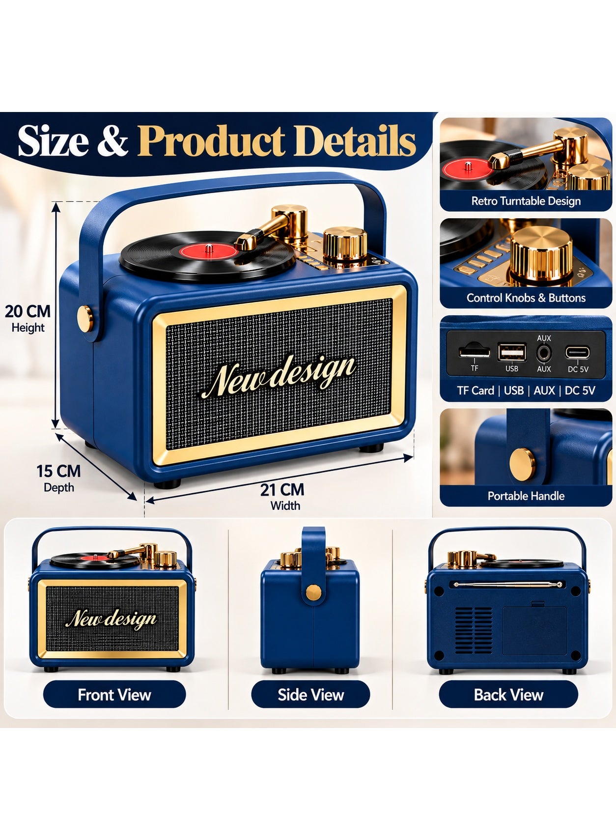 Feexot FX-2531B Retro FM Radio With Bluetooth Speaker, Rechargeable Battery, USB, TF Card & AUX – Multicolor