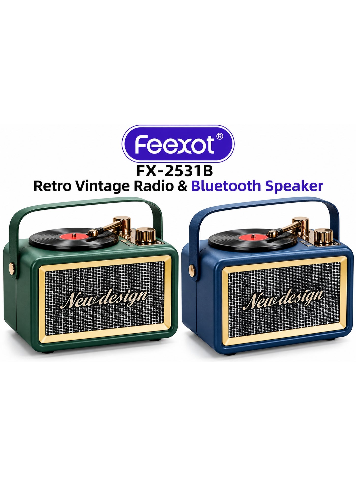 Feexot FX-2531B Retro FM Radio With Bluetooth Speaker, Rechargeable Battery, USB, TF Card & AUX – Multicolor