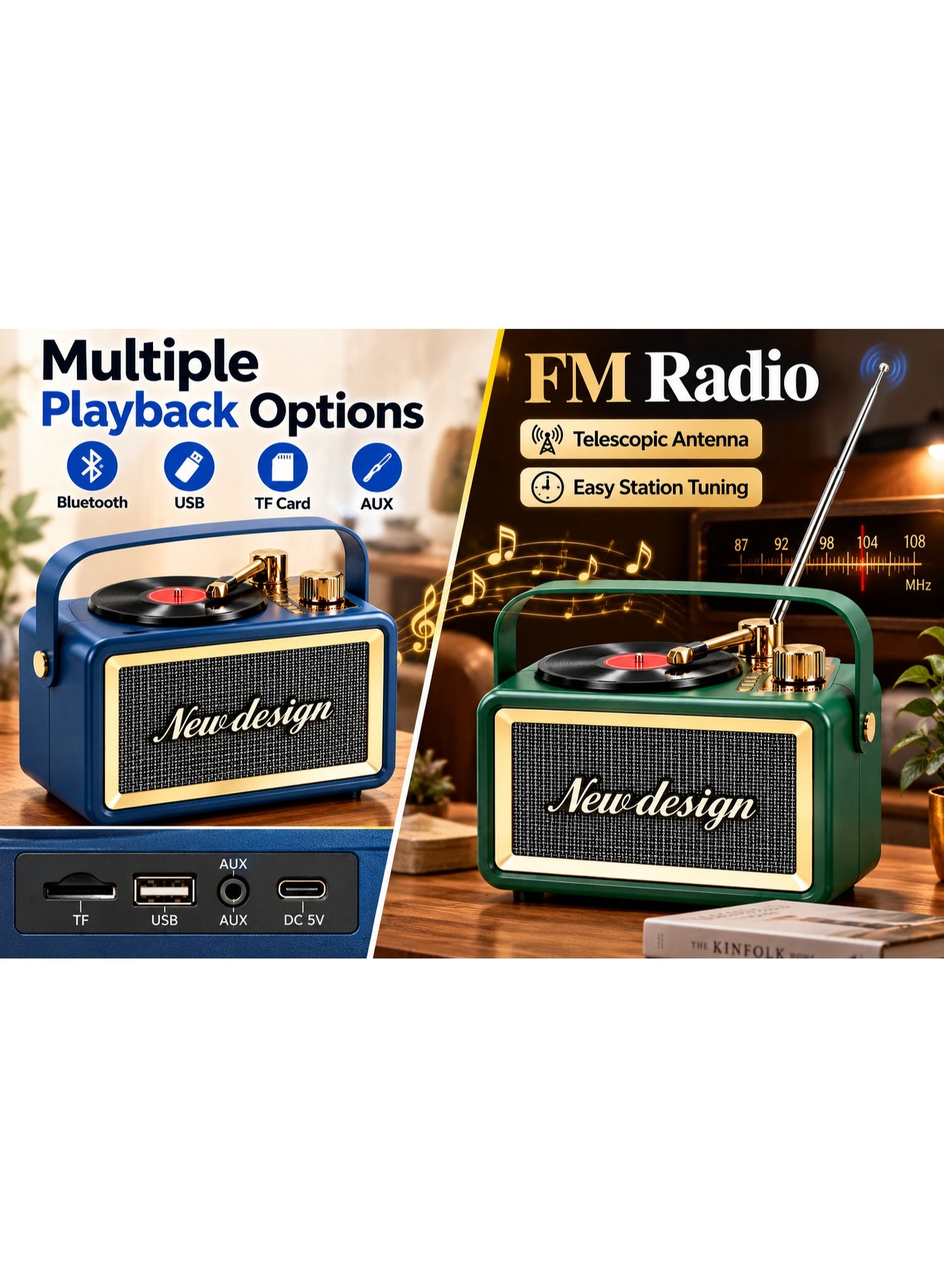 Feexot FX-2531B Retro FM Radio With Bluetooth Speaker, Rechargeable Battery, USB, TF Card & AUX – Multicolor