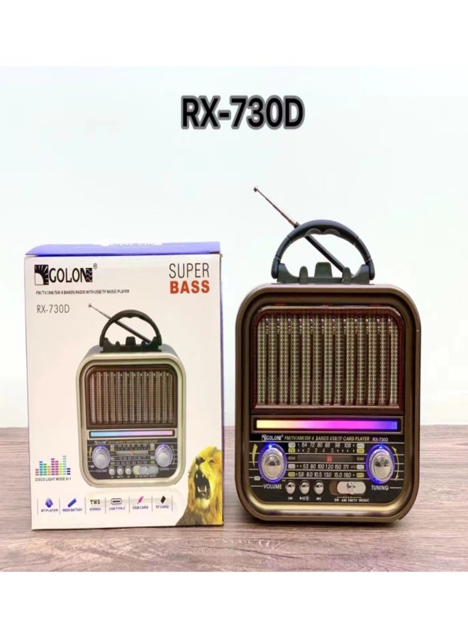 RX-730D Retro Speaker Vintage Style Disco Light AM FM SW TV 4 Bands Stereo Sound Radio Speaker BT USB TF TWS Retro FM Speaker