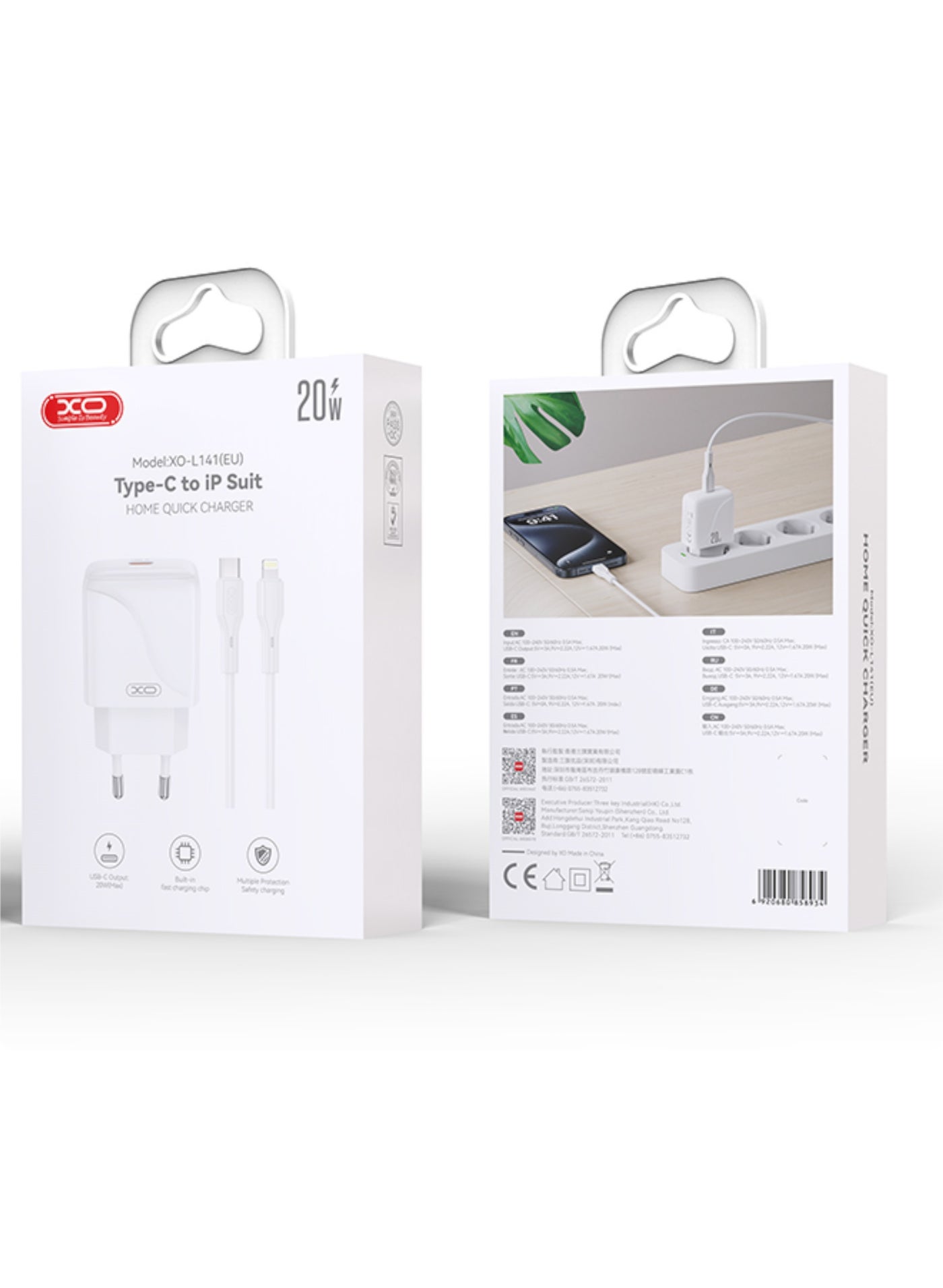 XO L141 20W Fast Charger with USB-C to Lightning Cable for iPhone