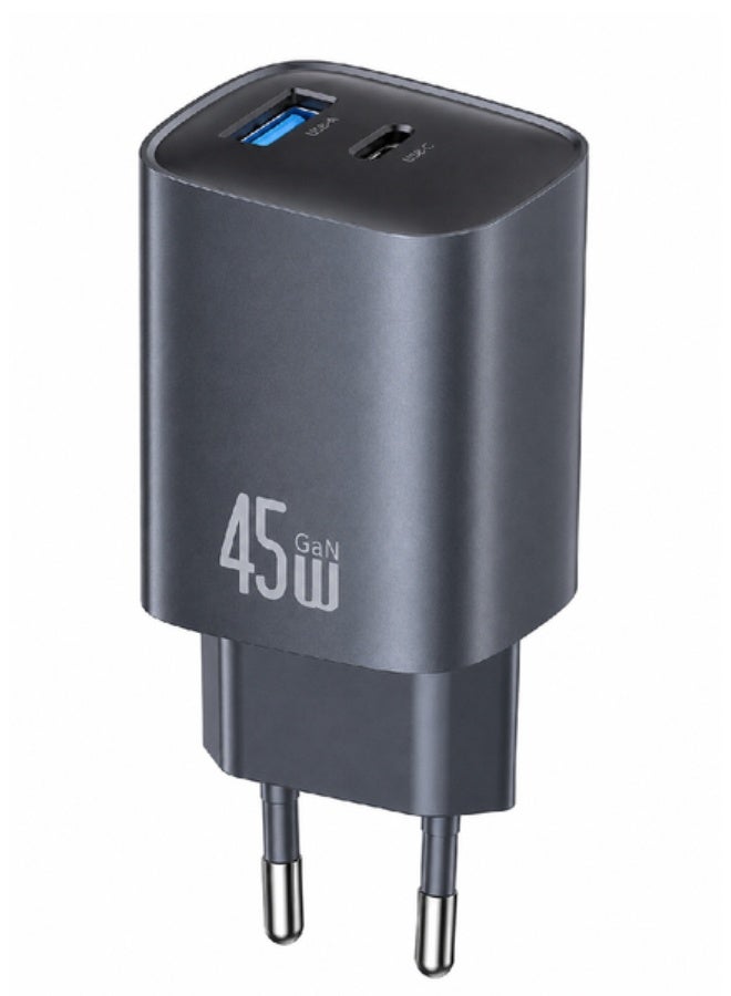 Usams CC290 T66 45W GaN Dual-Port Fast Charger A+C EU - Gray